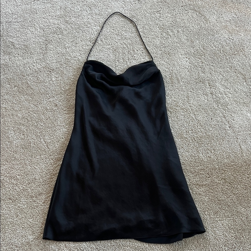 Aritzia Wilfred black slip dress short satin silk material backless cowl neck